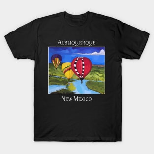 Hot air balloons flying over the river reflecting on the water. Albuquerque New Mexico, Balloon Fiesta. T-Shirt